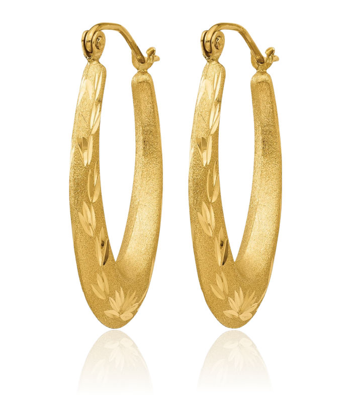14K Solid Yellow Gold Oval Medium Hoop Earrings