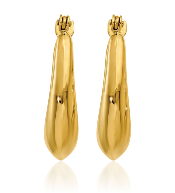 14K Solid Yellow Gold Oval Medium Hoop Earrings