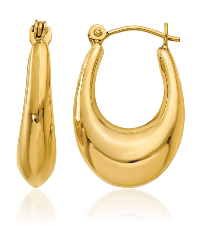 14K Solid Yellow Gold Oval Medium Hoop Earrings