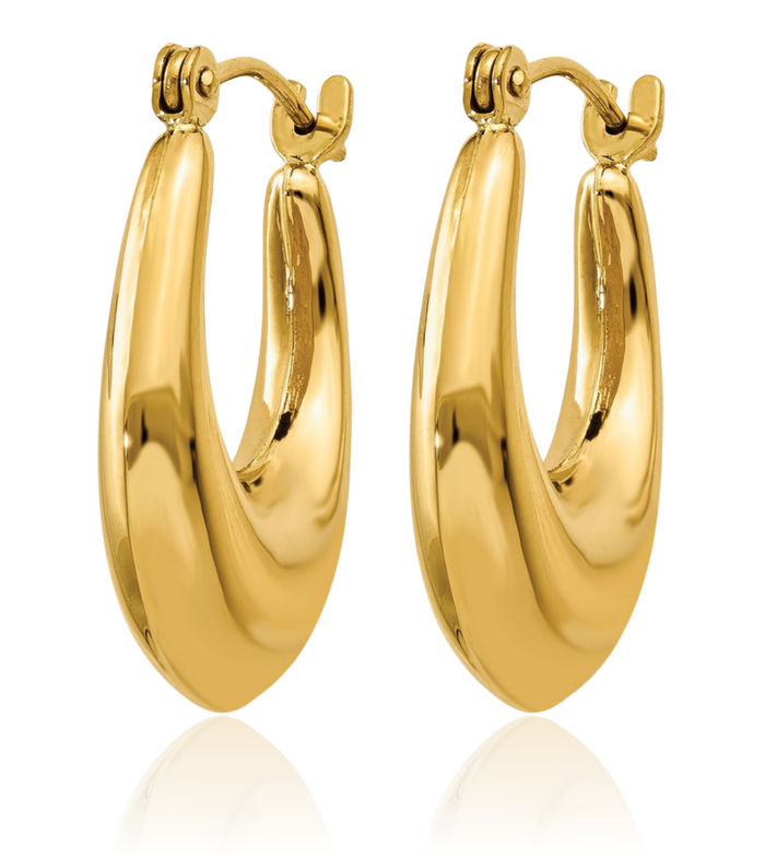 14K Solid Yellow Gold Oval Medium Hoop Earrings