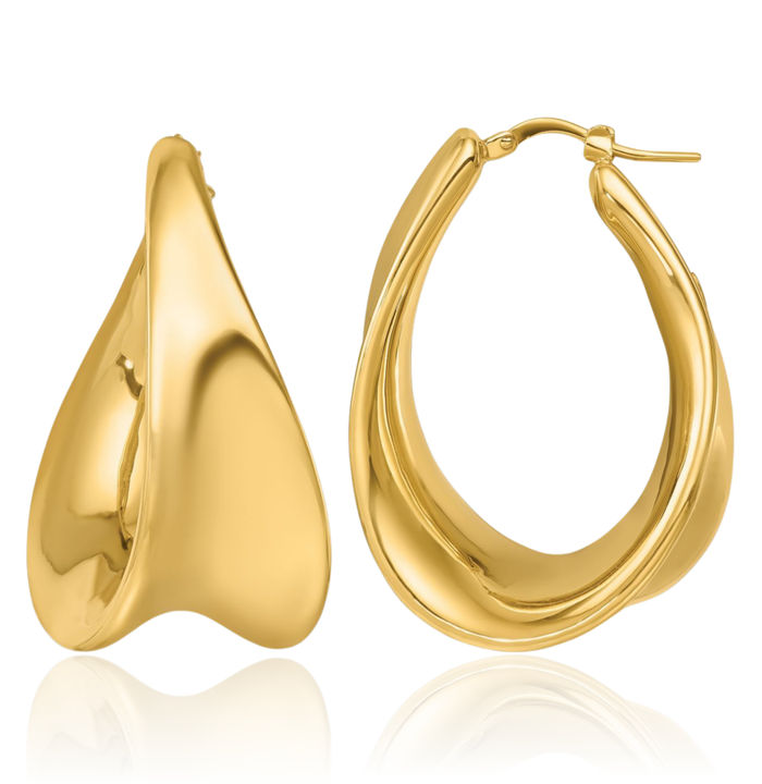 14K Solid Yellow Gold Oval Medium Hoop Earrings