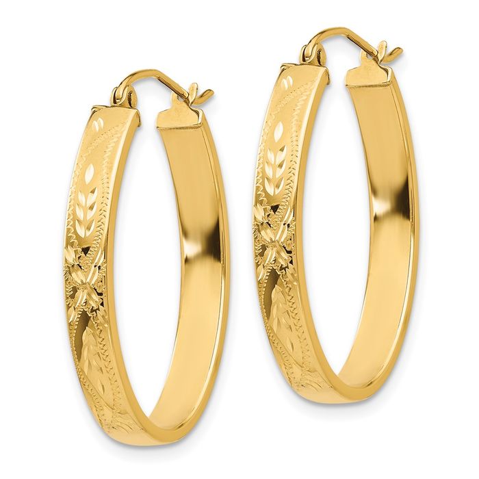 14K Solid Yellow Gold Oval Medium Hoop Earrings