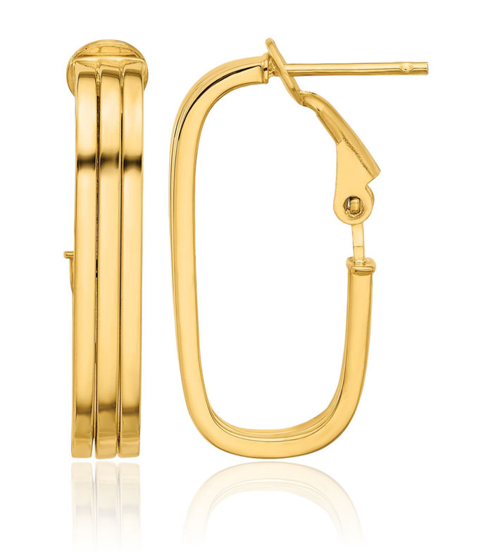 14K Solid Yellow Gold Oval Omega Clip Back Post Medium Hoop Earrings