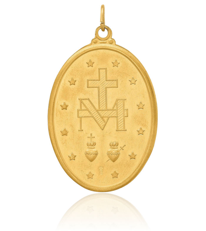 14K Solid Yellow Gold Oval Our Lady of Miraculous Medal Blessed Virgin Mary Necklace Chain Pendant Charm