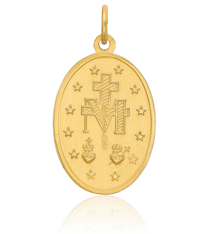 14K Solid Yellow Gold Oval Our Lady of Miraculous Medal Blessed Virgin Mary Necklace Chain Pendant Charm