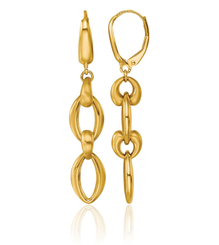 14K Solid Yellow Gold Oval Paperclip Chain Link Drop Dangle Earrings