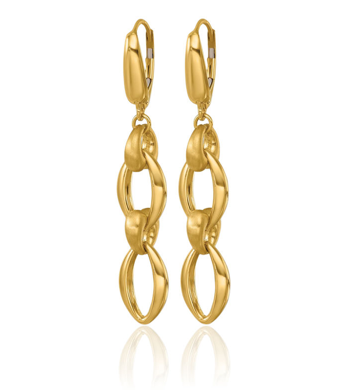 14K Solid Yellow Gold Oval Paperclip Chain Link Drop Dangle Earrings