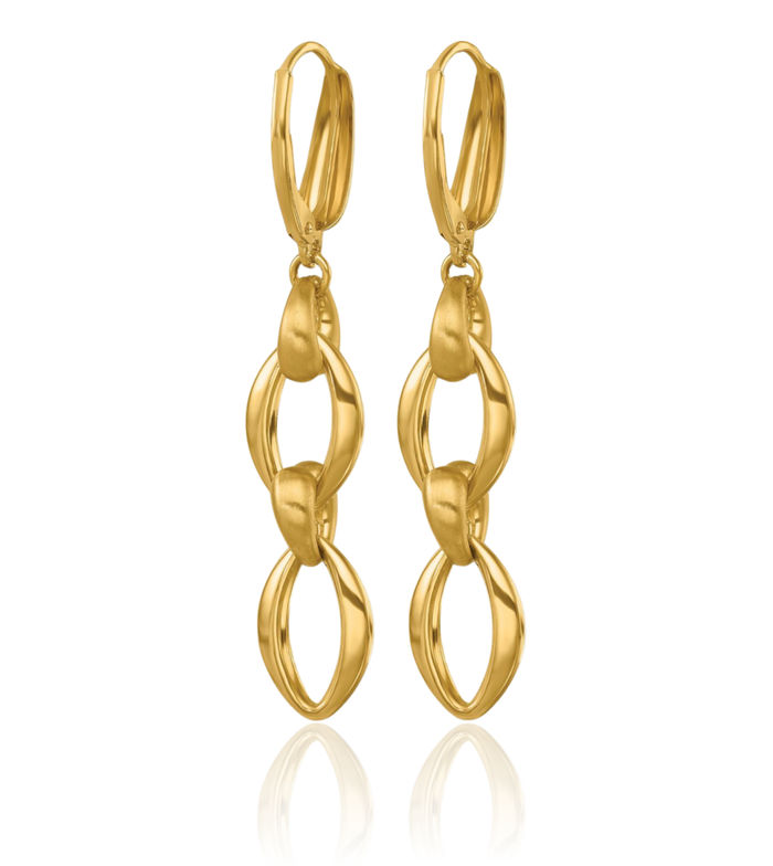 14K Solid Yellow Gold Oval Paperclip Chain Link Drop Dangle Earrings