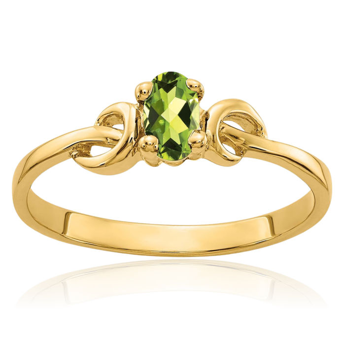 14K Solid Yellow Gold Oval Green Peridot Ring Gemstone Band August Birthstone Jewelry