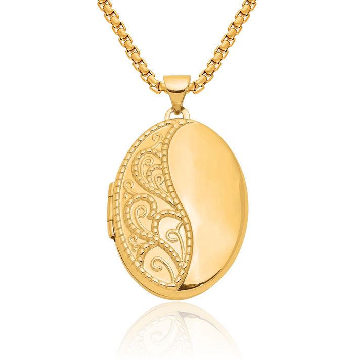 14K Solid Yellow Gold Oval Personalized Photo Locket Necklace Picture Pendant Charm