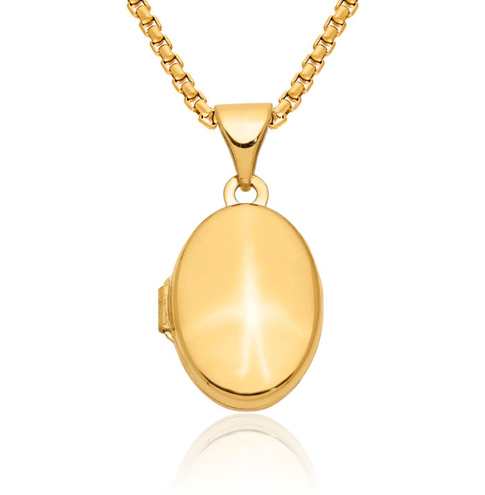 14K Solid Yellow Gold Oval Personalized Photo Locket Necklace Picture Pendant Charm