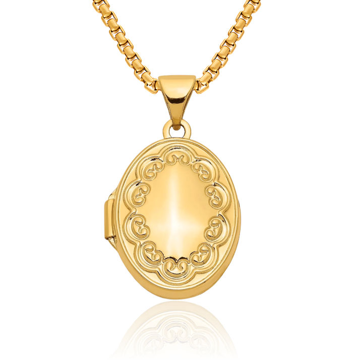 14K Solid Yellow Gold Oval Personalized Photo Locket Necklace Picture Pendant Charm