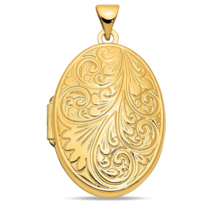 14K Solid Yellow Gold Oval Personalized Photo Locket Necklace Picture Pendant Charm