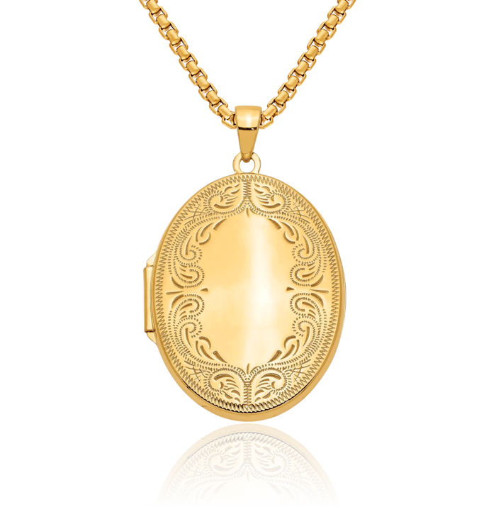 14K Solid Yellow Gold Oval Personalized Photo Locket Necklace Picture Pendant Charm