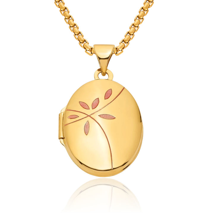 14K Solid Yellow Gold Oval Personalized Photo Locket Necklace Picture Pendant Charm