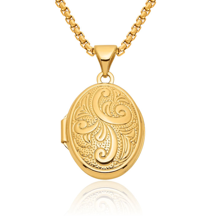 14K Solid Yellow Gold Oval Personalized Photo Locket Necklace Picture Pendant Charm