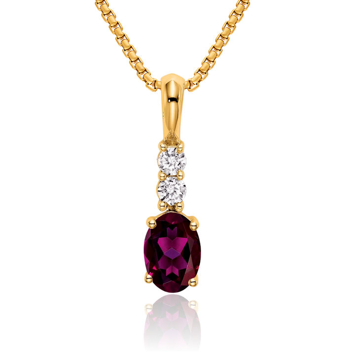 14K Solid Yellow Gold Oval Purple Rhodolite Garnet Diamond Necklace Gemstone Pendant Charm April June Birthstone Jewelry