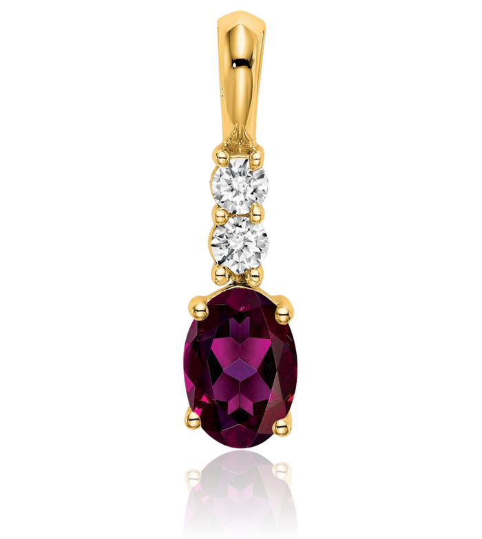 14K Solid Yellow Gold Oval Purple Rhodolite Garnet Diamond Necklace Gemstone Pendant Charm April June Birthstone Jewelry