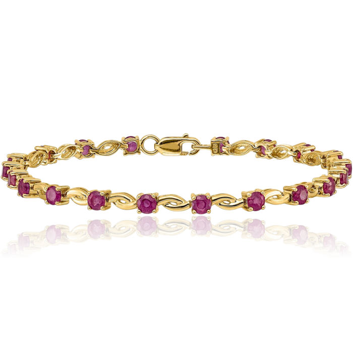 14K Solid Yellow Gold Oval Red Ruby Chain Gemstone Tennis Bracelet