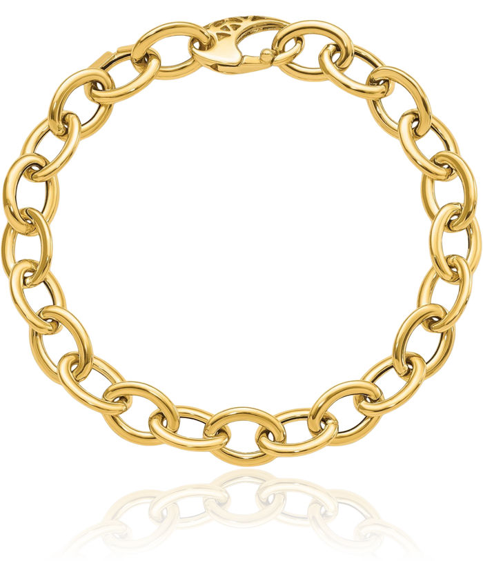 14K Solid Yellow Gold Oval Single Link Chain Charm Bracelet