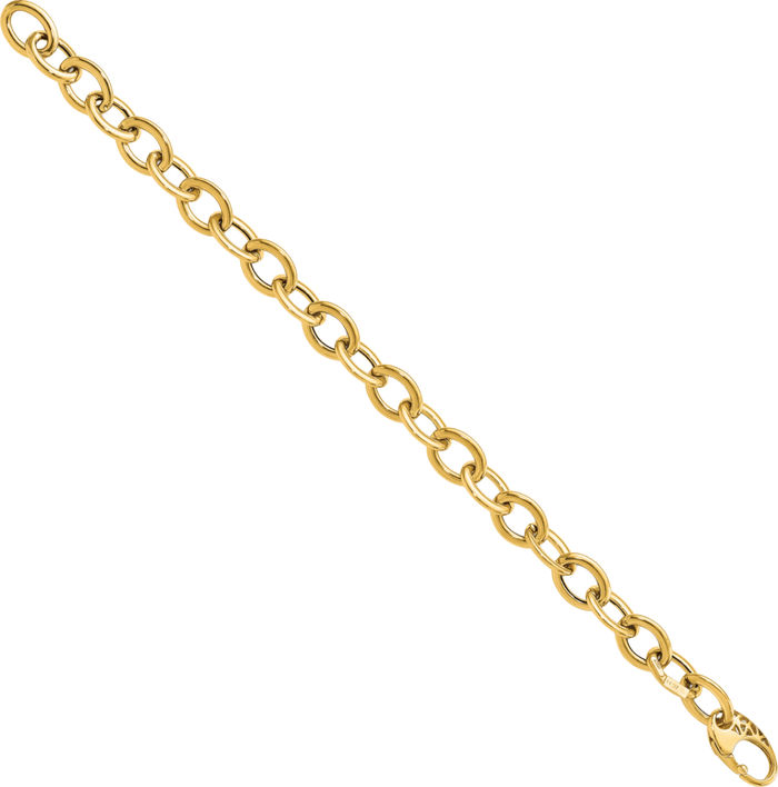 14K Solid Yellow Gold Oval Single Link Chain Charm Bracelet