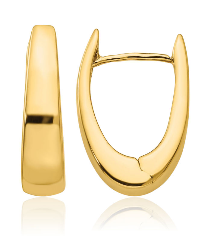 14K Solid Yellow Gold Oval Small Hoop Earrings