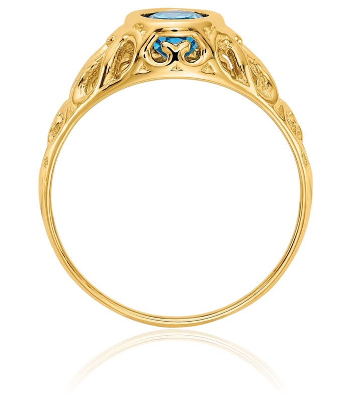14K Solid Yellow Gold Oval Swiss Blue Topaz Ring Gemstone Band December Birthstone Jewelry