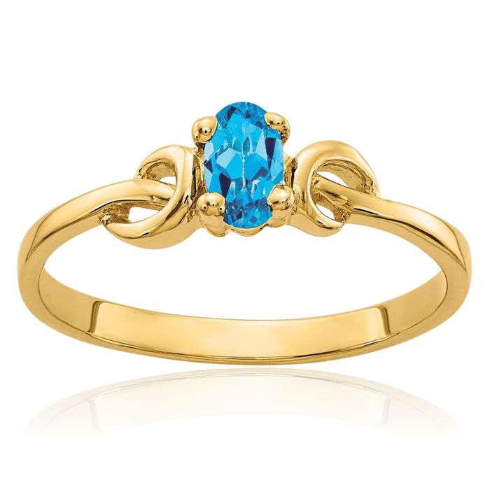 14K Solid Yellow Gold Oval Swiss Blue Topaz Ring Gemstone Band December Birthstone Jewelry