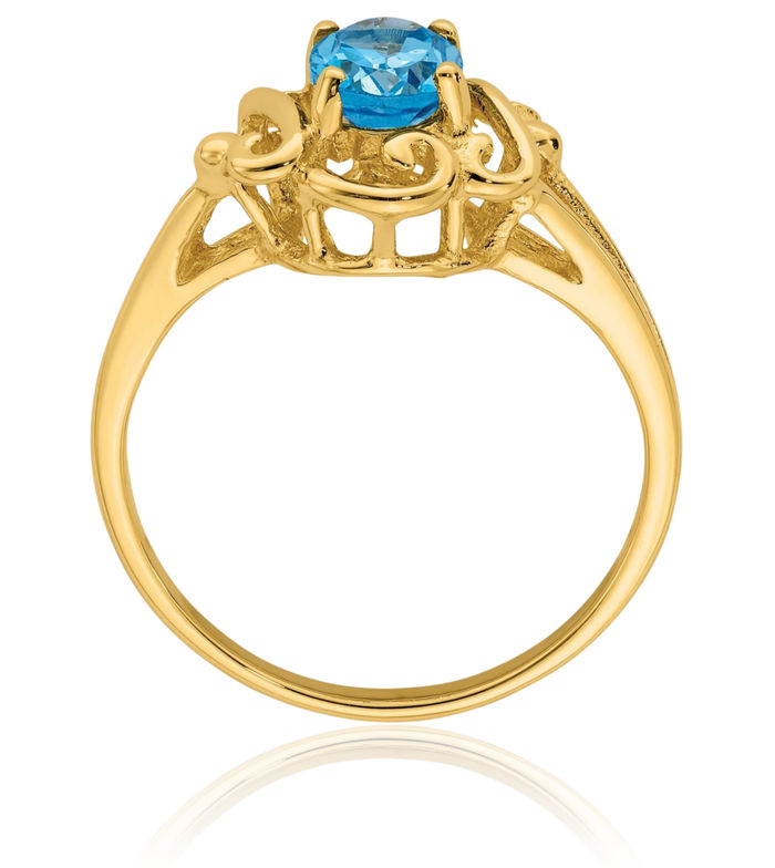 14K Solid Yellow Gold Oval Swiss Blue Topaz Ring Gemstone Band December Birthstone Jewelry