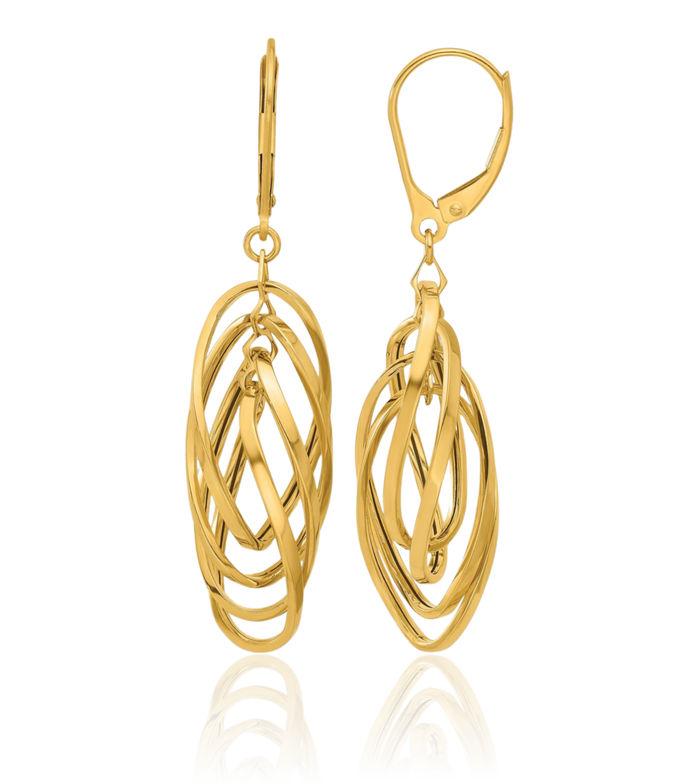 14K Solid Yellow Gold Oval Twisted Drop Dangle Earrings