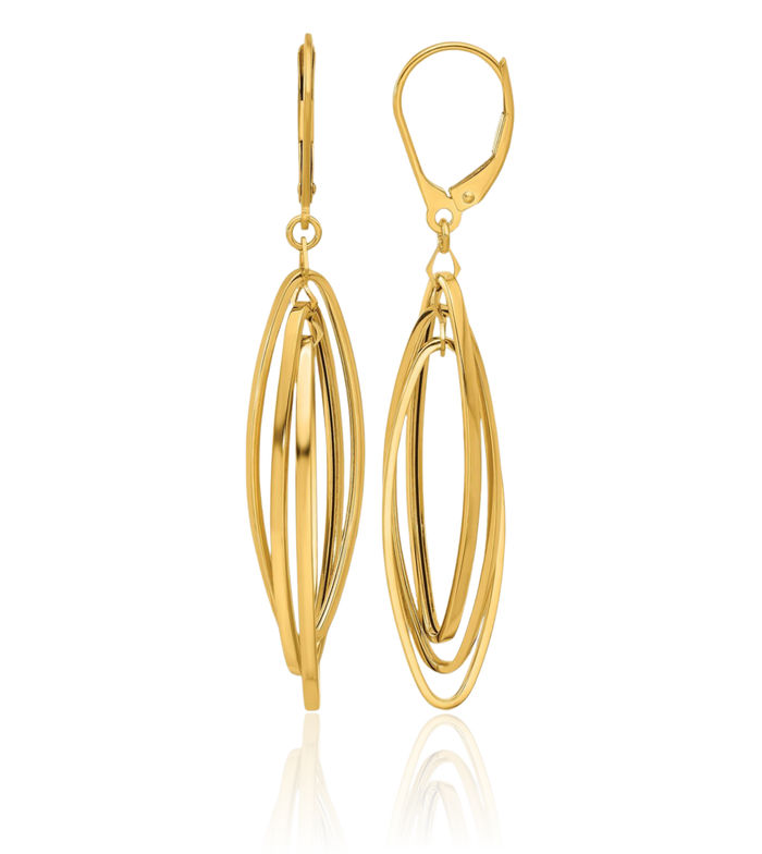 14K Solid Yellow Gold Oval Twisted Drop Dangle Earrings
