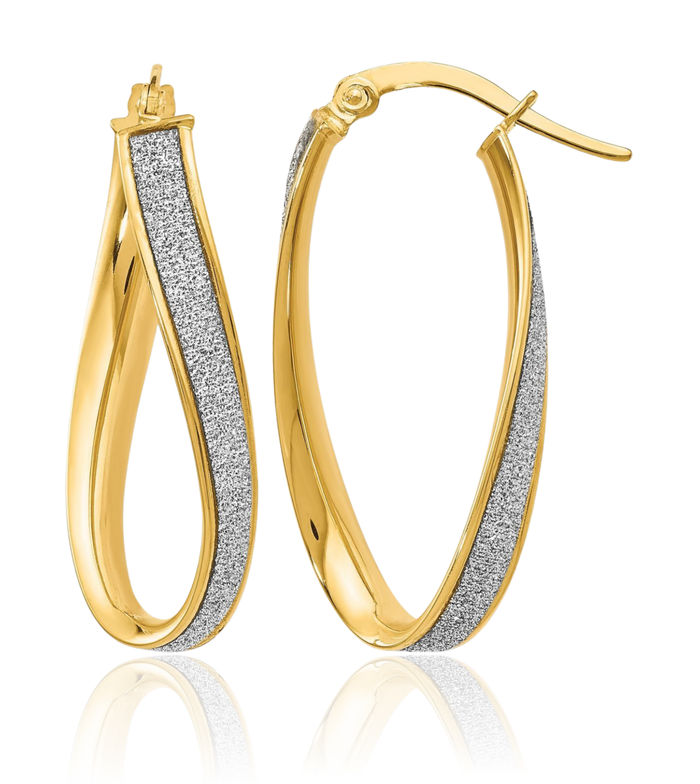 14K Solid Yellow Gold Oval Twisted Medium Hoop Earrings