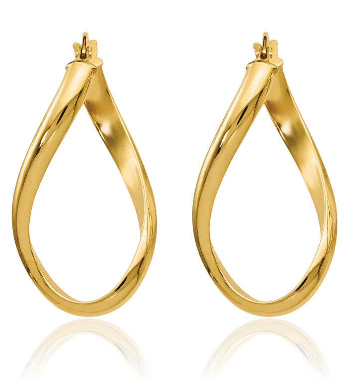 14K Solid Yellow Gold Oval Twisted Medium Hoop Earrings