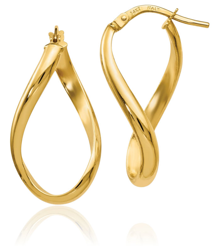 14K Solid Yellow Gold Oval Twisted Medium Hoop Earrings