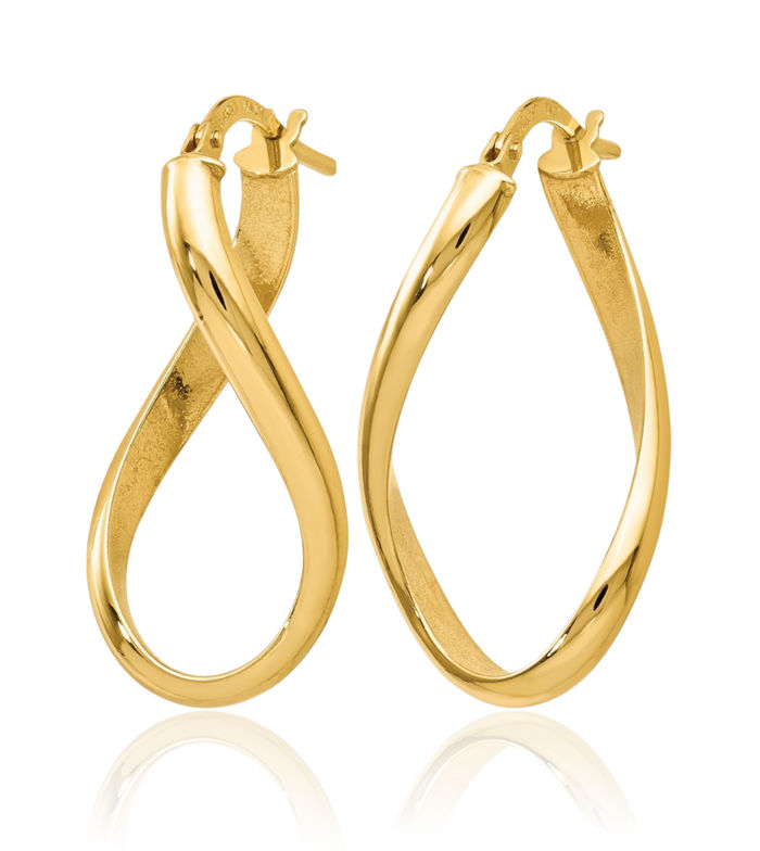 14K Solid Yellow Gold Oval Twisted Medium Hoop Earrings