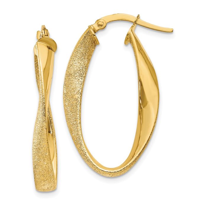 14K Solid Yellow Gold Oval Twisted Medium Hoop Earrings