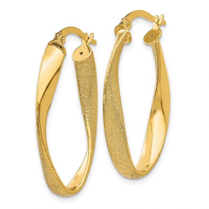 14K Solid Yellow Gold Oval Twisted Medium Hoop Earrings