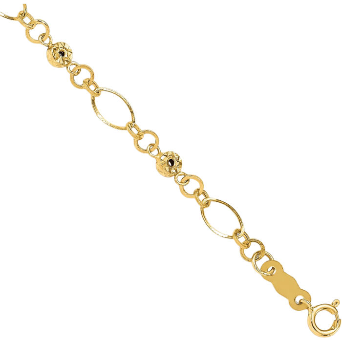 14K Solid Yellow Gold Ovals Donut Beads Chain Bracelet