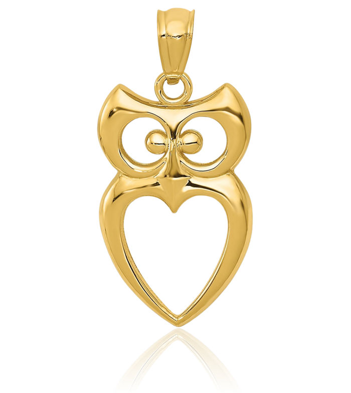 14K Solid Yellow Gold Owl Symbol of Wisdom Bird Necklace Chain Pendant Charm