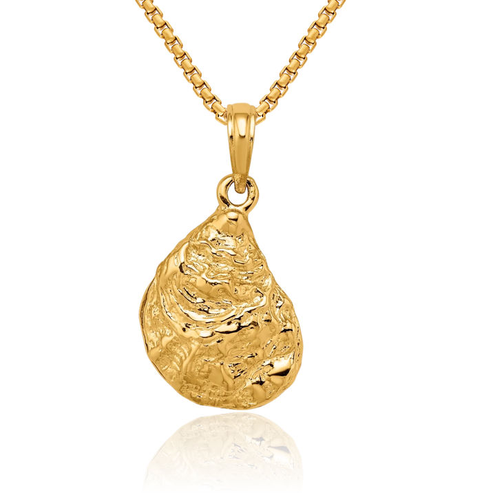 14K Solid Yellow Gold Oyster Shell Necklace Chain Pendant Charm