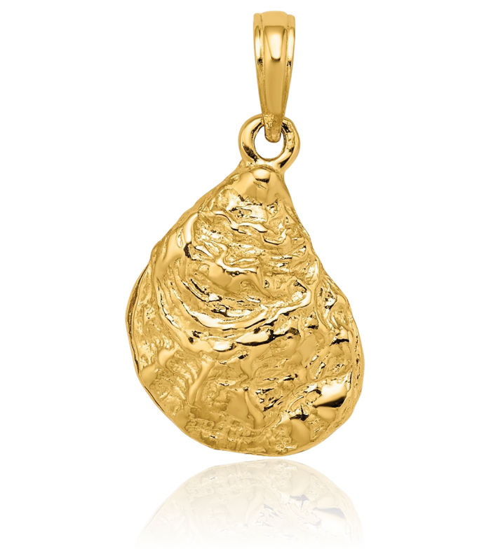 14K Solid Yellow Gold Oyster Shell Necklace Chain Pendant Charm