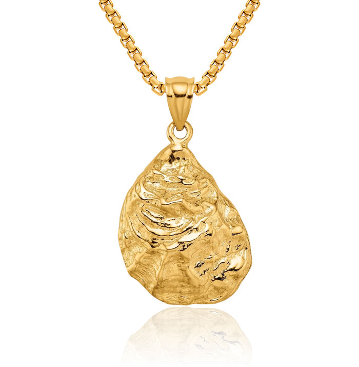 14K Solid Yellow Gold Oyster Shell Necklace Chain Pendant Charm