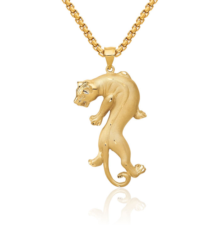14K Solid Yellow Gold Panther Necklace Chain Pendant Charm