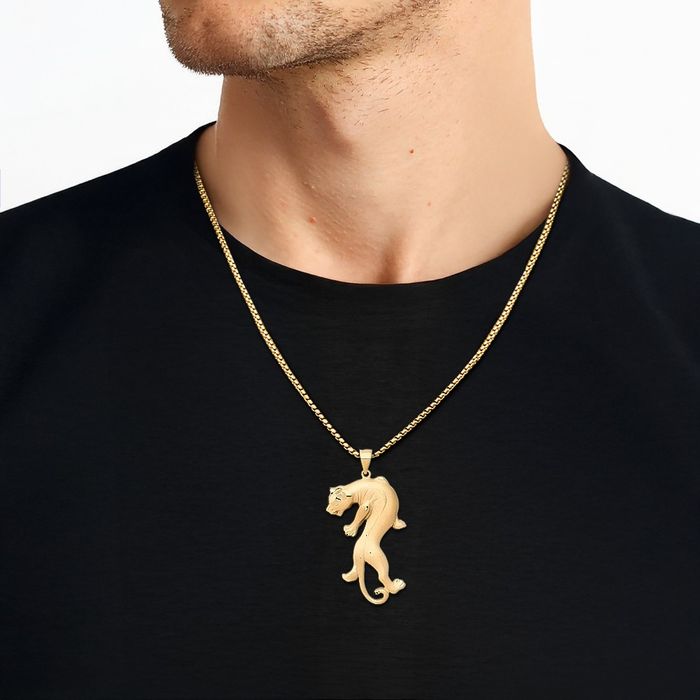 14K Solid Yellow Gold Panther Necklace Chain Pendant Charm