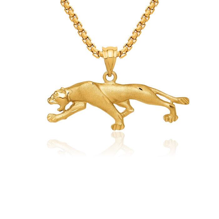 14K Solid Yellow Gold Panther Pendant Necklace