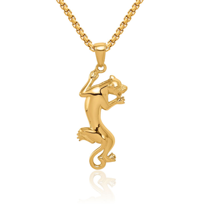 14K Solid Yellow Gold Panther Pendant Necklace