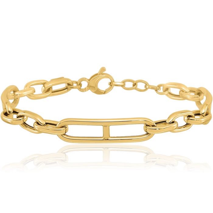 14K Solid Yellow Gold Paperclip Cable Rolo Link Chain Bracelet