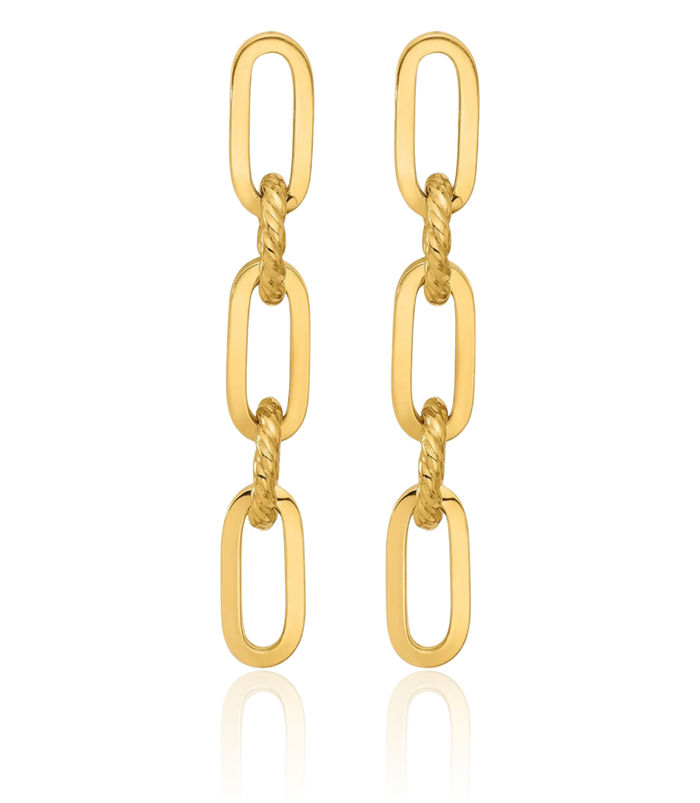 14K Solid Yellow Gold Paperclip Chain Link Drop Dangle Earrings