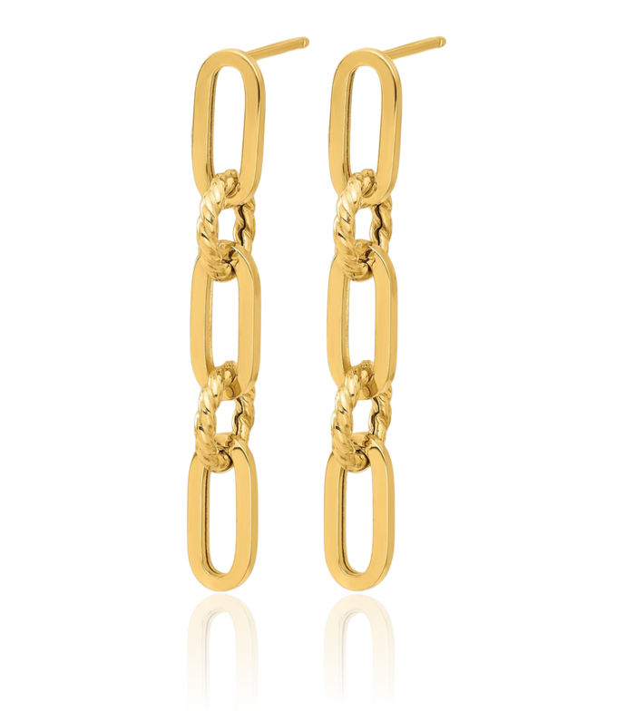 14K Solid Yellow Gold Paperclip Chain Link Drop Dangle Earrings