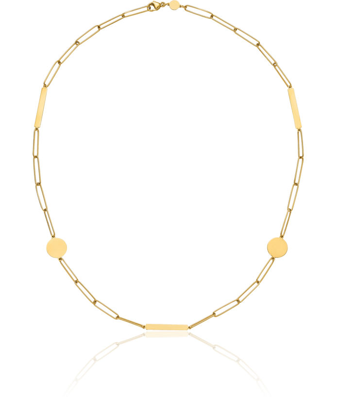 14K Solid Yellow Gold Paperclip Link Circle Round Bars Chain Necklace